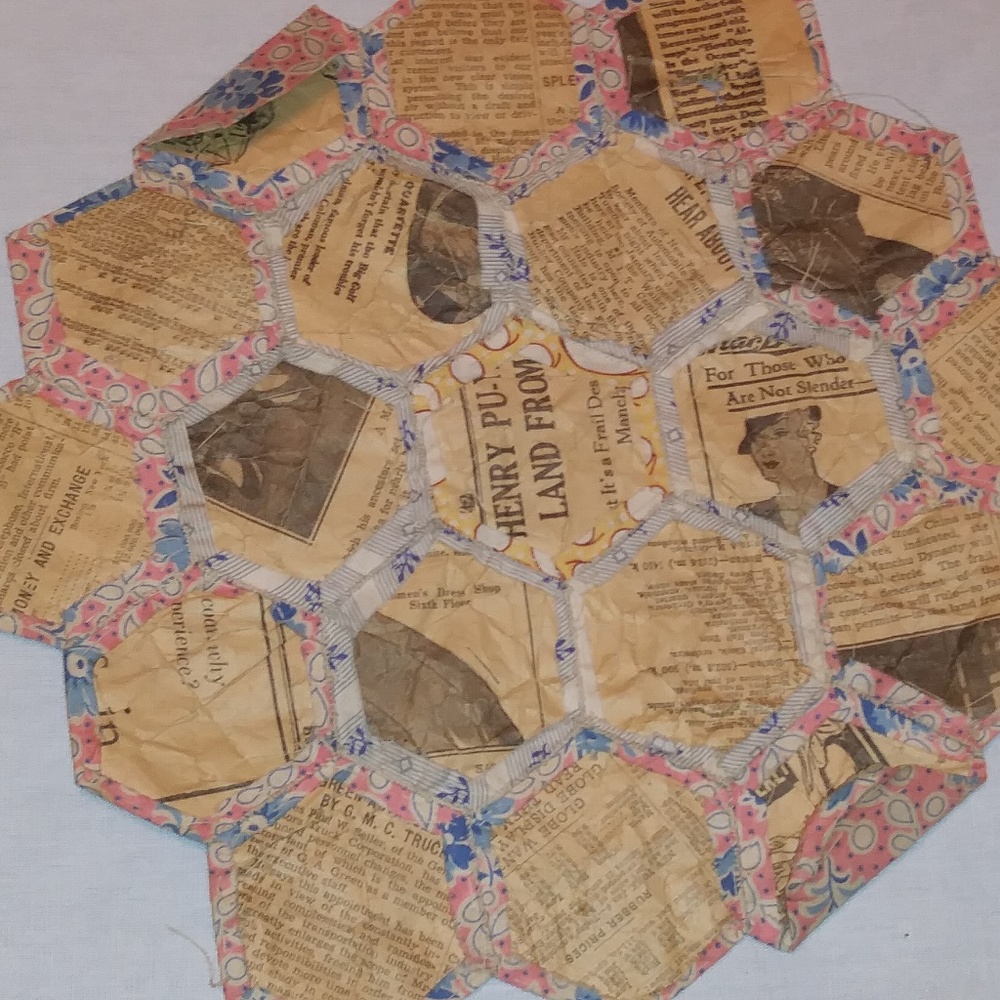 Antique Quilt Piece Rare One of a Kind Newspaper Backing Unusual